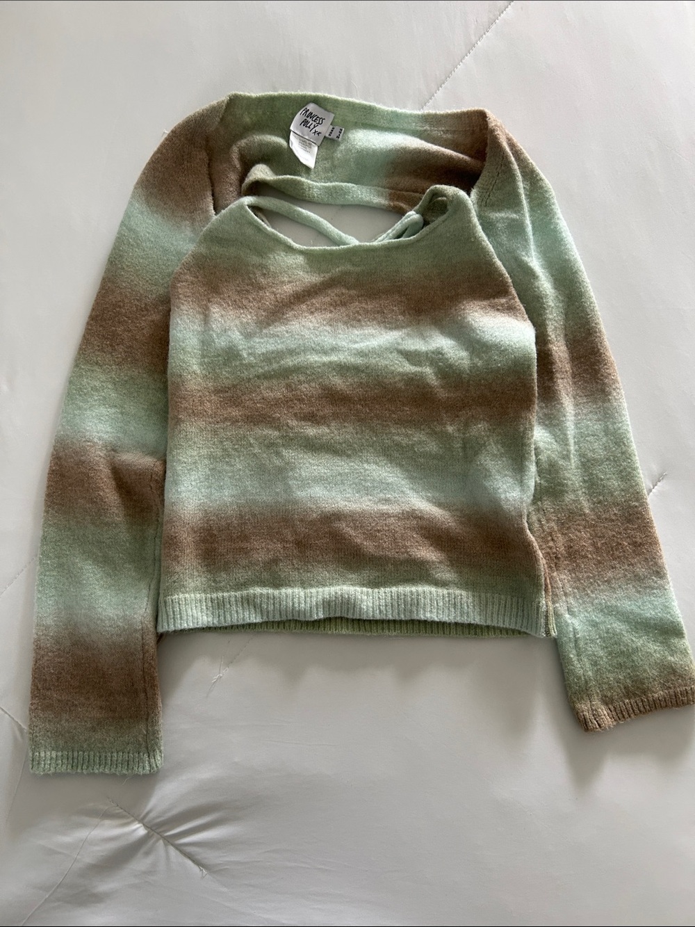 Princess Polly Mint Green and Light Brown Striped Crewneck Sweater
